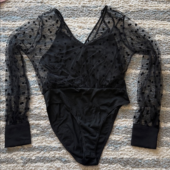 Hyfve Black Sheer Polka Dot Bodysuit - Picture 1 of 2
